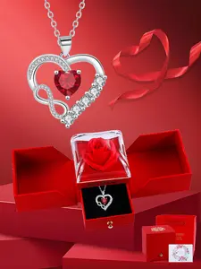 Infinity Heart CZ Birthstone Necklace With Rose Jewelry Gift Box, I Love You Women's Jewelry, Anniversary Birthday Christmas Jewelry Gift for Mom Wife Girlfriend, Exquisite Jewelry Gift