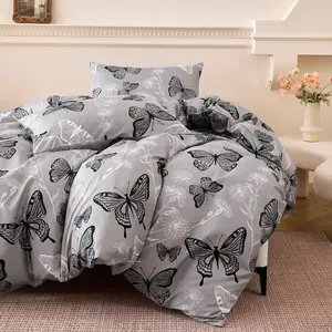 3-Piece Bedding Set, Romantic Butterfly Print, Decorative Bedding Set, Soft Polyester, Zip Closure, Fits Twin, Full, Queen, King, Holiday Gift