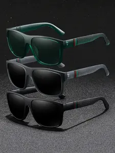 3pcs retro plaid square sunglasses set, Trendy Styling Sunglasses, come in multiple color option, UV400 lenses protect eye health, classic colored stripe anti-slip temples ensure comfortable wear, accessories for outdoor activities and daily wear