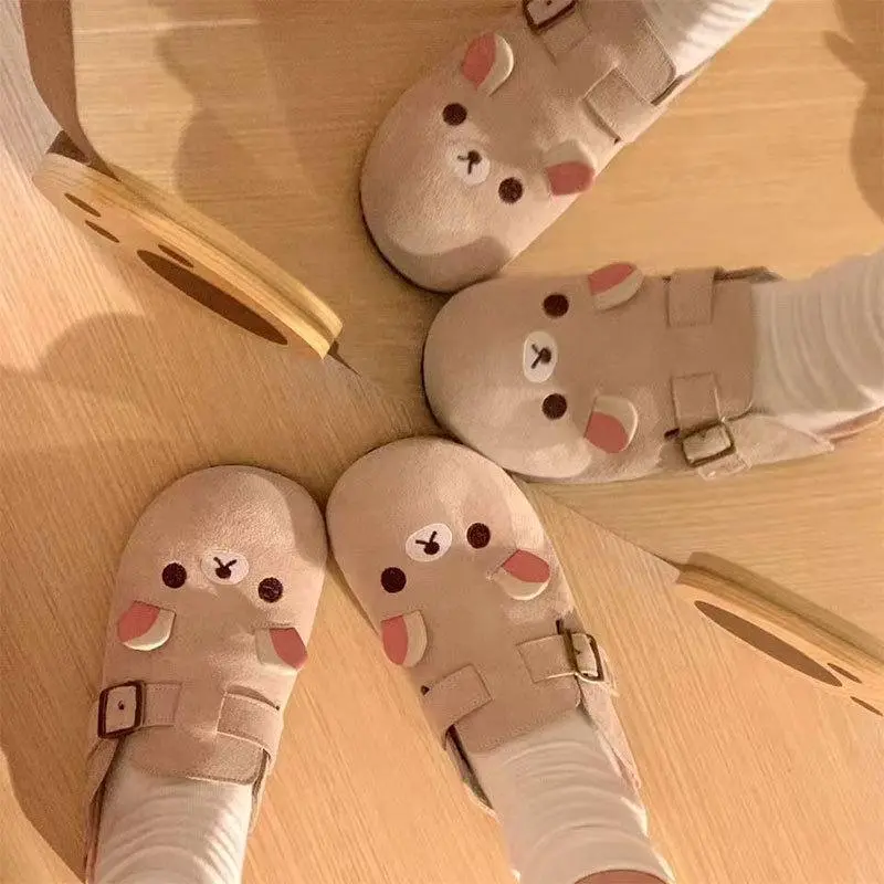 Women's Cartoon Rilakkuma Footwear - Cute Retro Height-Boost Casual Semi-Slippers, Home-Use Height-Increasing Anime Periphery Merchandise