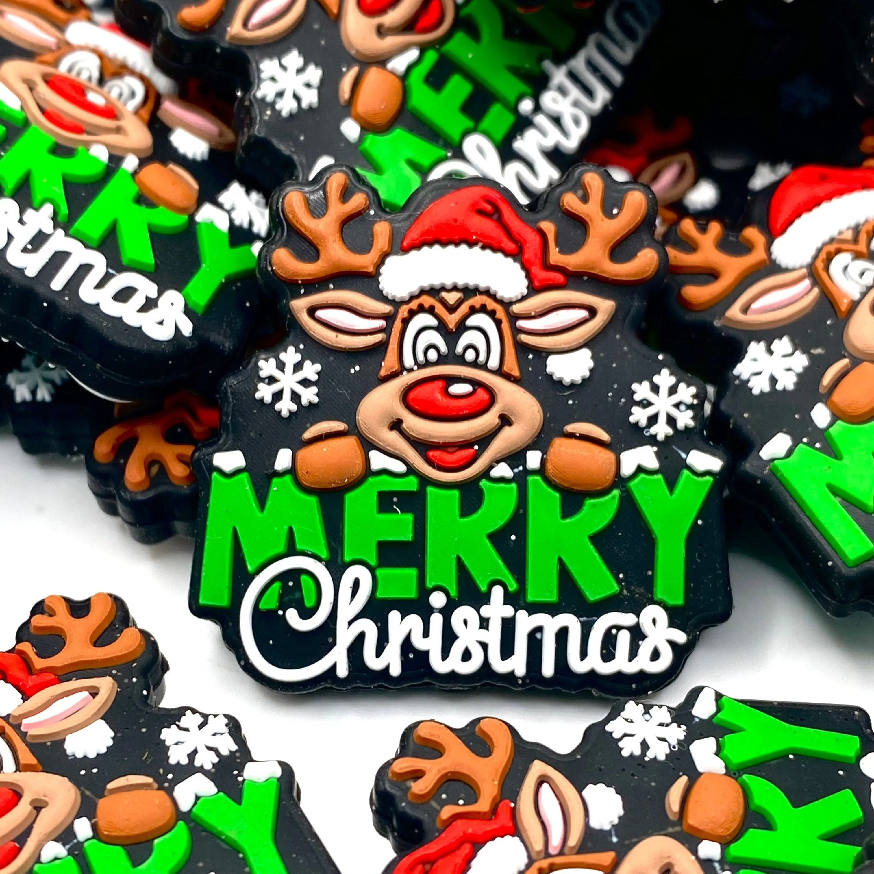 1pc Randolf Says: Merry Christmas! Silicone Focal Beads - Jolly Reindeer DIY Supplies for Beadable Accessories
