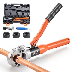 VEVOR Copper Pipe Crimping Tool, Hydraulic Driven Pro Press Tool with 1/2, 3/4, 1 Jaws, Copper Tube Fittings Crimper for Narrow Spaces Tee Fittings - with Pipe Cutter Carrying Case