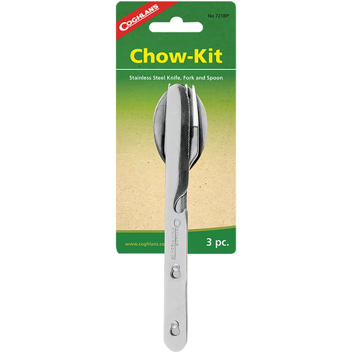 Coghlan's 3-Piece Stainless Steel Utensil Set, Clip-Together Fork, Knife, and Spoon for Camping and Outdoors, Utensils, Compact Kit, Tableware