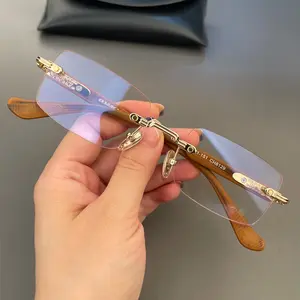 Retro Rimless Drilled Eyeglasses, Chrome Hearts Style Ultra-Light Square Frame, Unisex Fashion Clear Lens Glasses, Stylish Casual Everyday Optical Eyewear