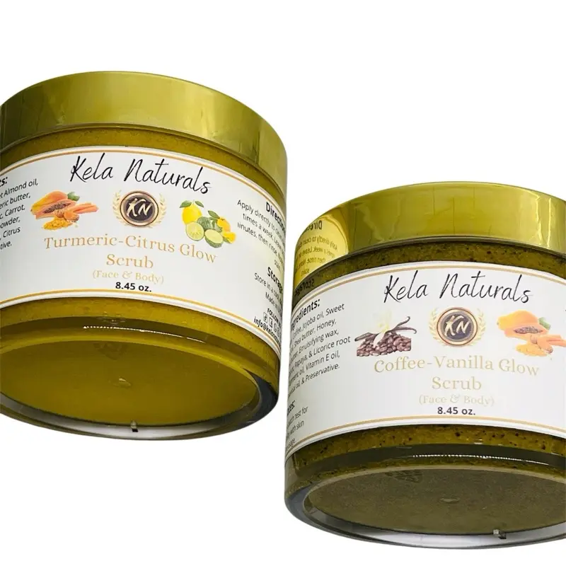 Kela Naturals Glow Papaya Turmeric Honey vanilla Coffee Face & Body Scrub - Skin Care, Body Care for Dark Spots, Acne Scars and soft skin