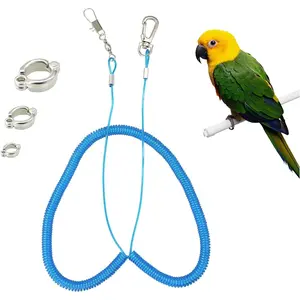 5 Meters Parrot Flying Rope, Parrot Foot Chain Flying Training Leash Outdoor, Anti-Bite Elastic String Training Harness for Agapornis Fischeri Cockatiels Starling Birds (Blue)