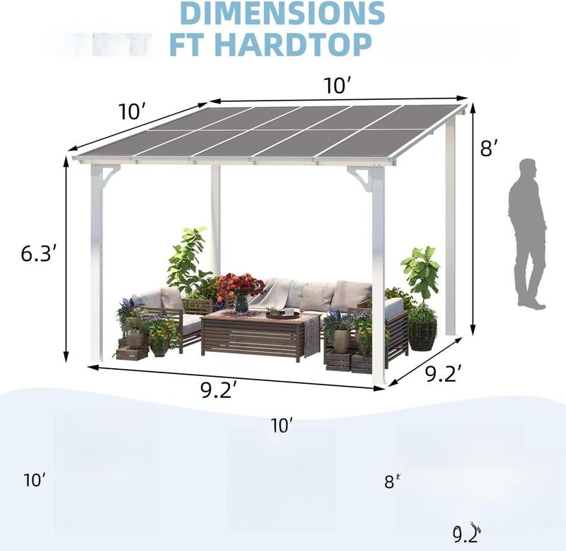 AECOJOY Pergola Gazebo,Wall Mounted Pergolas and Gazebos on Clearance, Outdoor Patio Lean to Gazebo Metal Awnings for Deck, Porch, Backyard and More