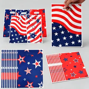 30Pcs Patriotic Gift Bags 4th of July Party Favors American Flag Plastic Goodie Bags with Handles Memorial Day USA Holiday Treat Bags Red White Blue Summer BBQ Celebration Supplies Independence Day