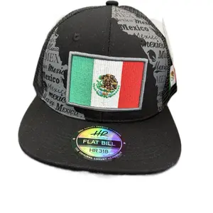HR Gorra with Mexico Flag Logo Flat Bill Hat Model HR 318 Premium Quality Adjustable Cap
