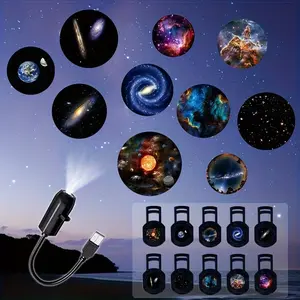 LED Galaxy Projection Lamp, USB Starry Sky Projector, 360 Degree Rotatable, Replaceable Slides, Romantic Decorative Night Light