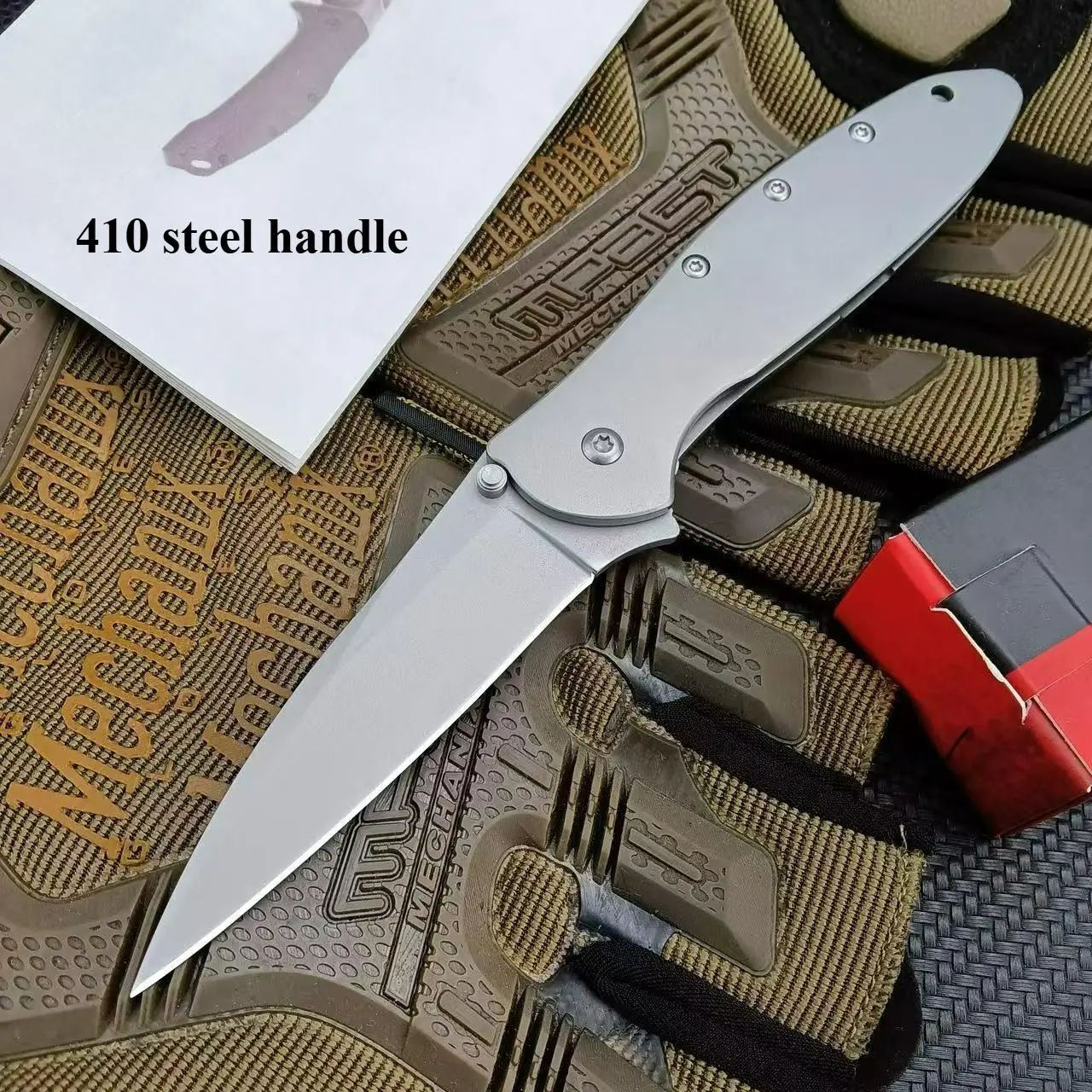 EDC Pocket Knife KS1660 - Assisted Flipper Folding Knife with 3" 14C28N Plain Blade, Stainless Steel Handles, Minimalist Compact Hiking Gear for Outdoor Camping