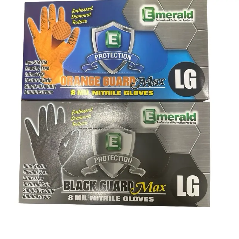 8 mil Disposable Nitrile Cleaning Gloves, Latex-Free, Powder-Free, Extra Grip, Black and Orange Colors 100 count