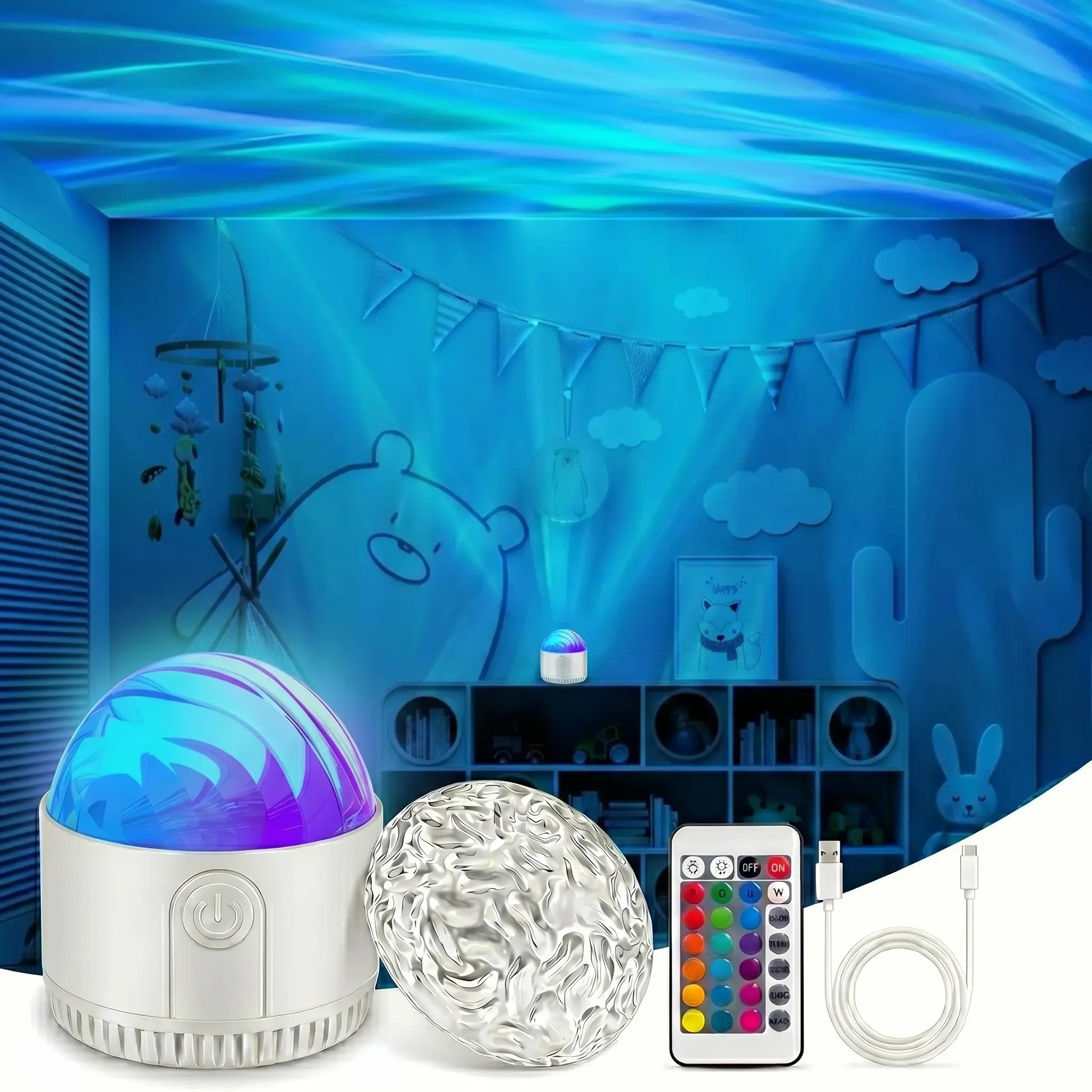2-in-1 Aurora & Water Ripple Projector with Remote, 16 Color LED Atmosphere Lamp, USB Rechargeable Night Light, 4 Lighting Modes & 5 Brightness Levels, Parties & Relaxation Modern Mood Lighting RGB Lighting Effects Halloween Decor Christmas Gift