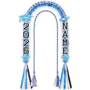 Graduation Lei Class of 2026,graduation Ribbon  Lei Personalized DIY Name Braided Necklace with Tassel for Congrat Grad Party  Accessories Women Men
