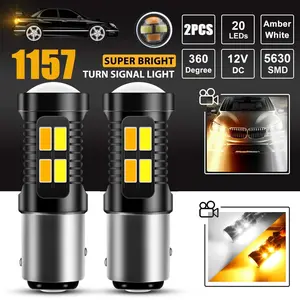 2X 1157 LED White/Amber DRL Switchback Turn Signal Indicator Parking Light Bulbs