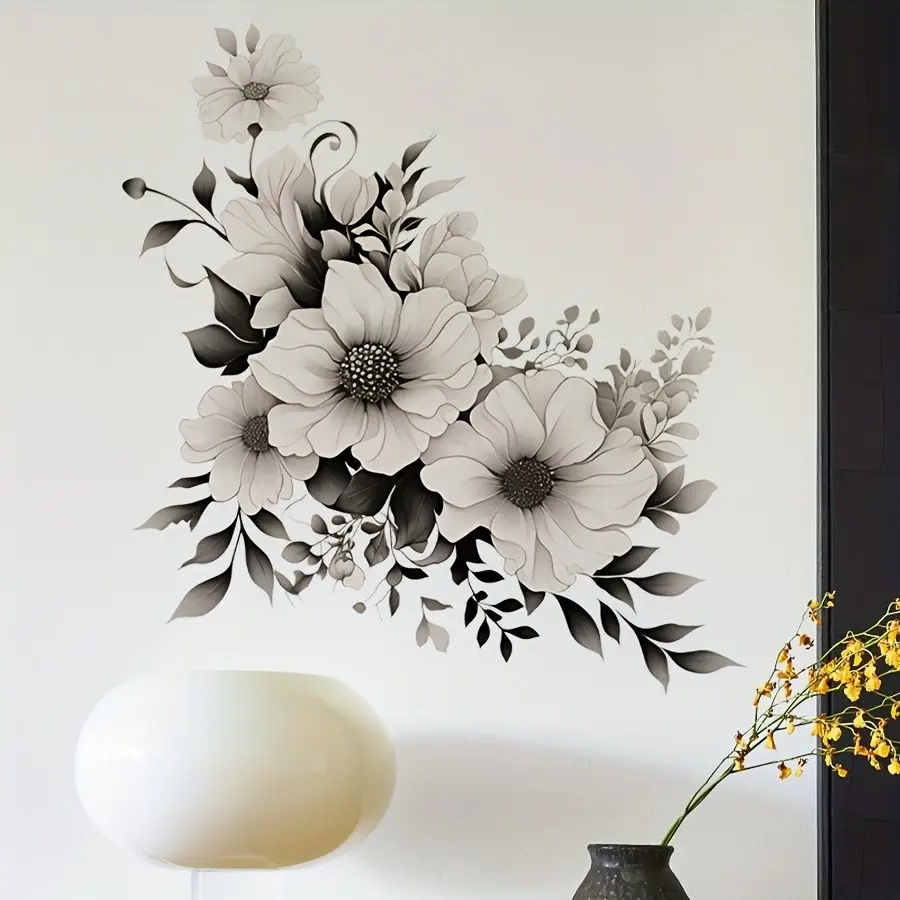 Romantic Floral Wall Sticker, Self-Adhesive Removable PVC Wallpaper, Home Bedroom Living Room Door Decor, Valentine's Day Sticker, Floral Stickers, Adhesive Decals