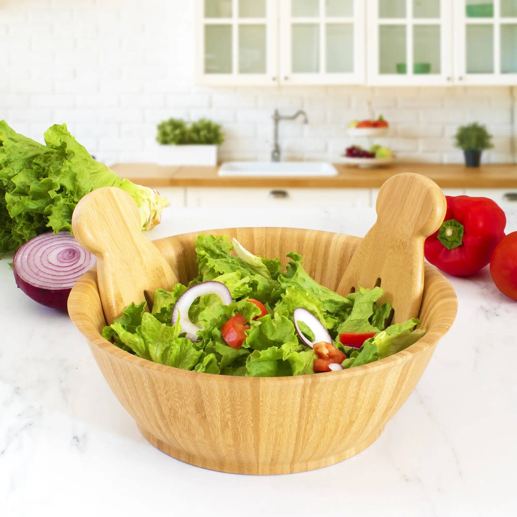 Totally Bamboo Salad Hands – Bamboo Salad Serving Utensils for Serving & Tossing