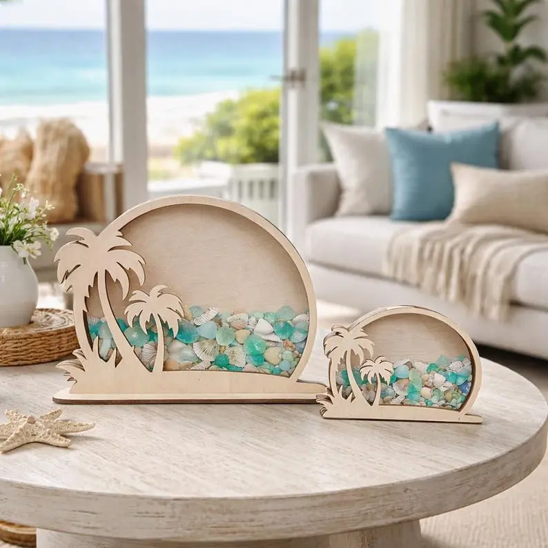 Seashell Sea Glass OCEAN BEACH Shadow Box: Seashell Keepsake Display