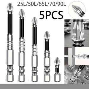 5pcs Magnetic Screwdriver Set, Steel Shockproof Cross Head, Anti-Impact Non-Slip Hex Shank, Strong Magnet Tip, Durable Tool Kit