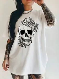 Floral Skull Shirt, Floral Tee, Skull Tee, Day Of The Dead Fashion, Sugar Skull Flower Crown, Halloween Costume, Skull Shirt, Sugar Skull,