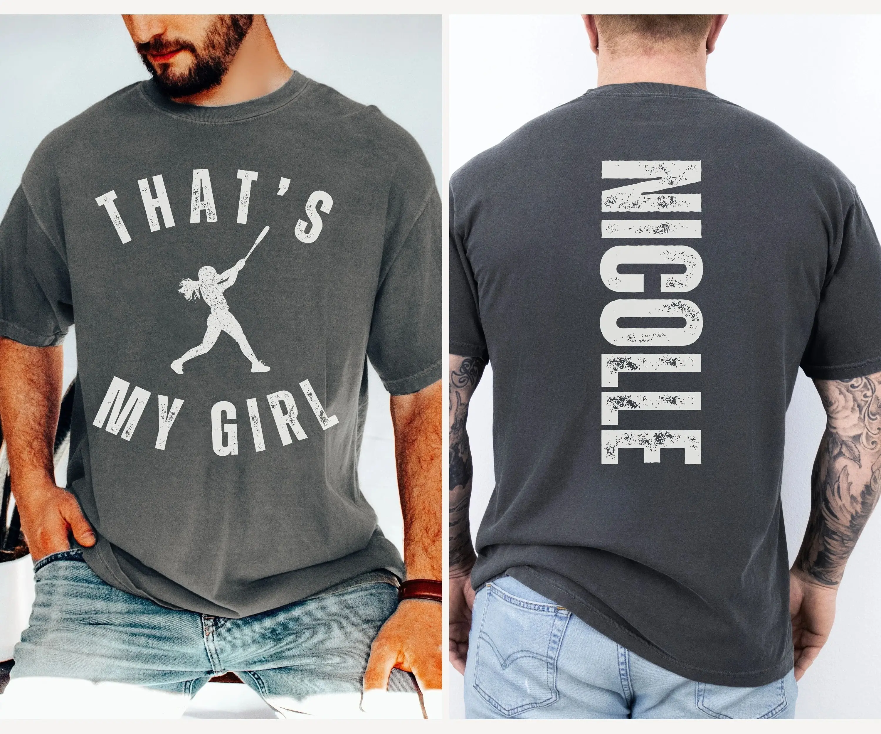 Comfort Colors Custom That's My Girl Softball Dad Shirt, Personalized Gift for Dad Mom, Cute Softball Dad Sweatshirt, Softball Dad Shirt