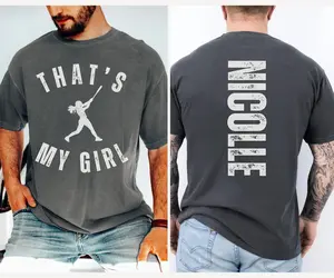 Comfort Colors Custom That's My Girl Softball Dad Shirt, Personalized Gift for Dad Mom, Cute Softball Dad Sweatshirt, Softball Dad Shirt