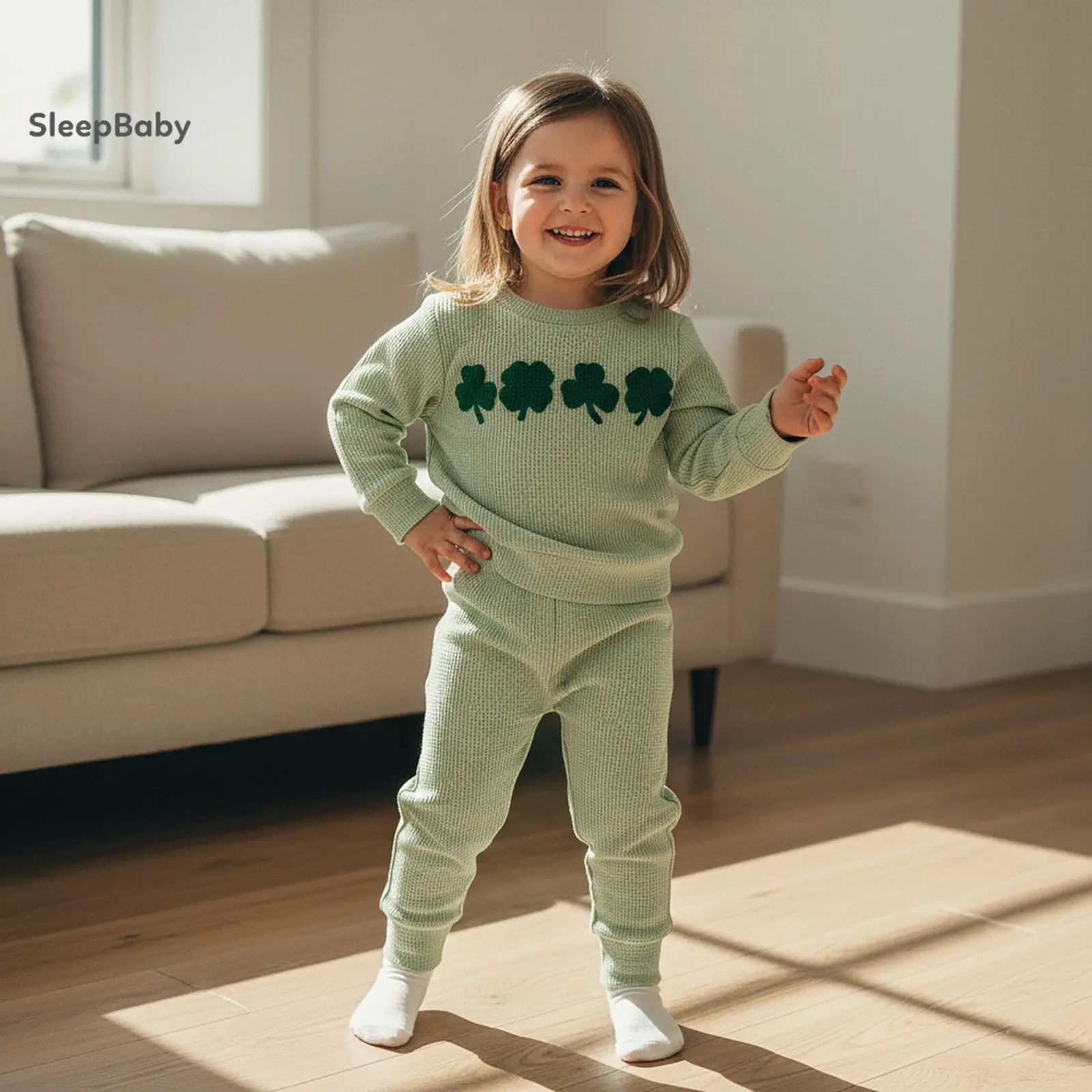 Toddler Baby 2-Piece Outfit, Irish Style Leisure Set with Long Sleeve Pullover and Pants for Boys & Girls Ages 0-4 Years (incl. 2 - 3 years), Pants Length: 39-58 Cm