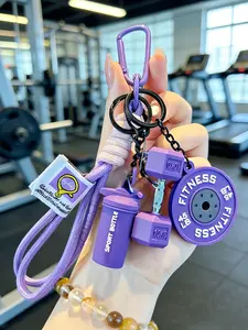 4-Piece Sporty Barbell Dumbbell Keychain Set, Hand-Woven Fitness Keychains, Fashionable Unisex Gym Accessories, Perfect Gift Choice/Stylish & Versatile Fitness Kettlebell Bag Charms with Woven Ropes, Including Barbells, Dumbbells, Kettlebells, and Keychai