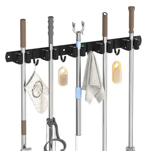 304 Stainless Steel Nail-Free Mop Rack, No-Drilling Wall-Mounted Storage Solution, Multi-Purpose Kitchen Mop Clip Hook, Home Organizer Hook