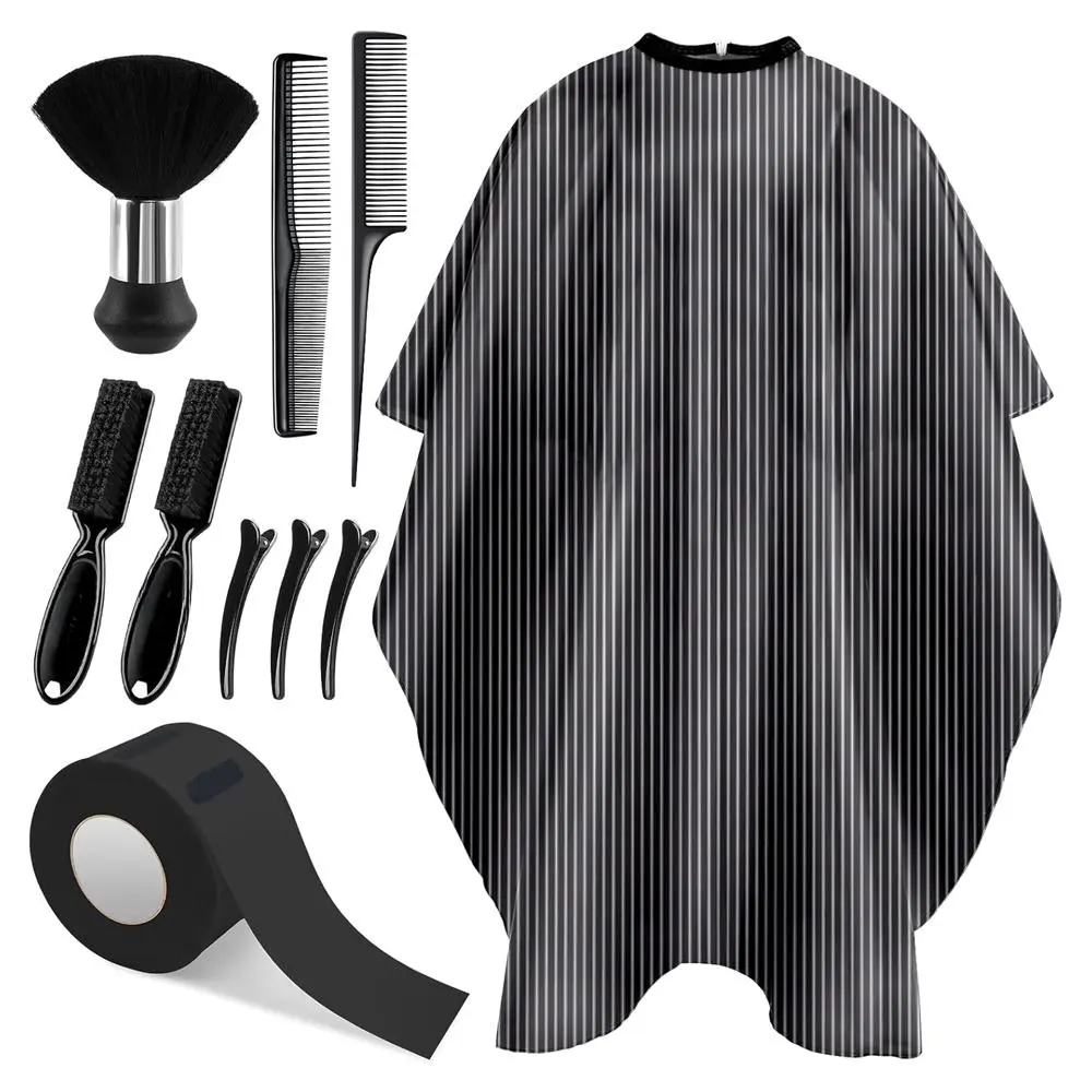 10 Pcs Lightweight Durable Nylon Fabric Waterproof Barber Cape Set with Neck Duster Brush, Neck Strips, Hair Combs for Men/Adults/Barber/Salon/Clients/Home/Women