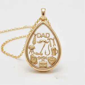 Men's Floating Locket Necklace Personalized Father's Day Gift Floating Charm Glass Locket Necklace for Dad Papa