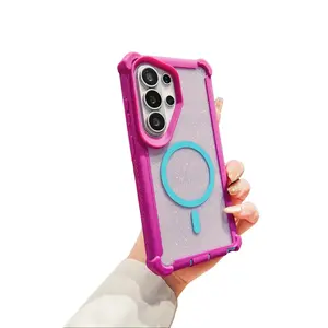 Magnetic Bling 2-Layer Case for Samsung Galaxy S26 Ultra Plus S25 S24 S23 S22 Ultra, Cute Sparkly Clear Phone Case for Women Girls, Compatible with MagSafe, Shockproof Drop Protection, Anti-Slip Bumper Cover