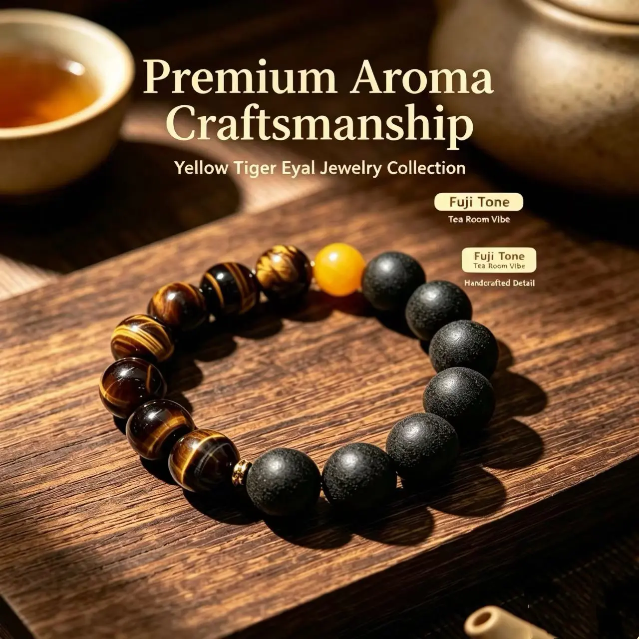 Custom-made bracelet featuring tiger’s eye stone and breathing-muscle design