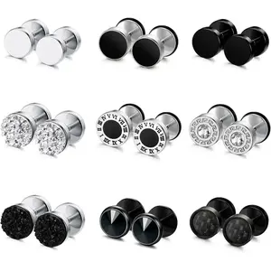 9 Pairs  Gauge Earrings for Men Women Stainless  Stud Earring Round Cheater Plug Earring Faux Gauges Ear Tunnel Mens Earrings