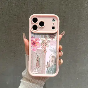 Virgin Mary Floral Crose Pattern Phone Case , Soft Silicone , Fully Protected and Shockproof For iPhone 17 16 15 Pro Max 14 13 12 11 Plus Air