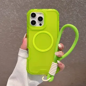 3-in-1 Magnetic Case for MagSafe Transparent Skin+Wrist Strap Phone Case lpone 17 16 15 14 13 13 12 11promax plus Drop-proof Design Essential Case for Men and Women Case Shockproof Accessories