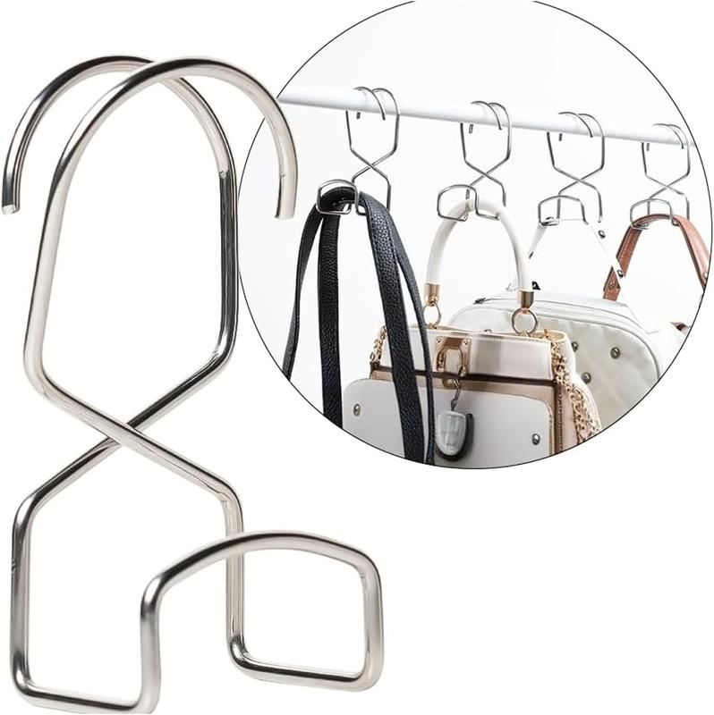 Metal Purse Hanger Closet Set of 4 - Anti-Fall Heavy Duty Bag Organizer Hooks for Handbags, Backpacks & Totes, Durable Space Saving Bag Holder and Closet Hook