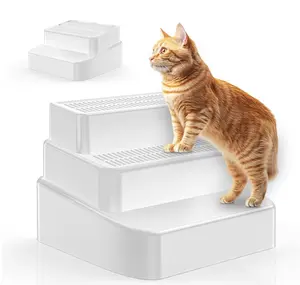 Adjustable 3-Step Cat Litter Box Ramp with Litter Trapper Easy Clean Stair for Small & Elderly Cats Comfortable Accessible Design