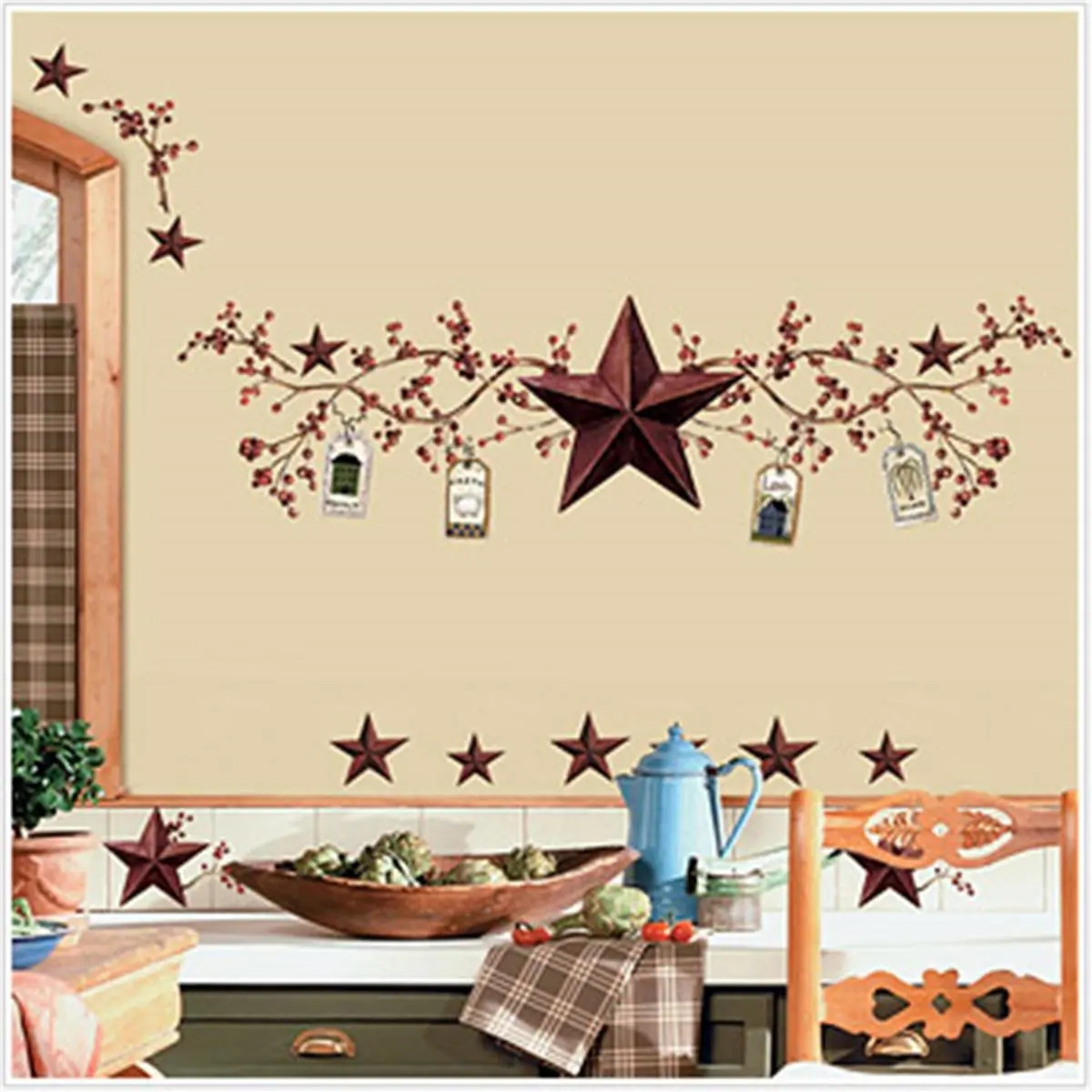 212 MAIN Folk Decorative Easy-Peel Stickers Appliques Set - 4 Sheets, for Kitchen Wall, Furniture Decor