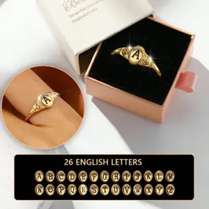Gold Plated Initial Ring A–Z Letter Engraved, Elegant Minimalist Jewelry Gift with Box