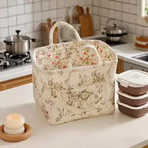 Multi-Purpose Home Storage Bag, Floral Pattern Kitchen Lunch Box Organizer, Reusable Lunch Bag, Outdoor Picnic Bag, Durable Lunch Bags, Practical and Stylish, Ideal for Small Items