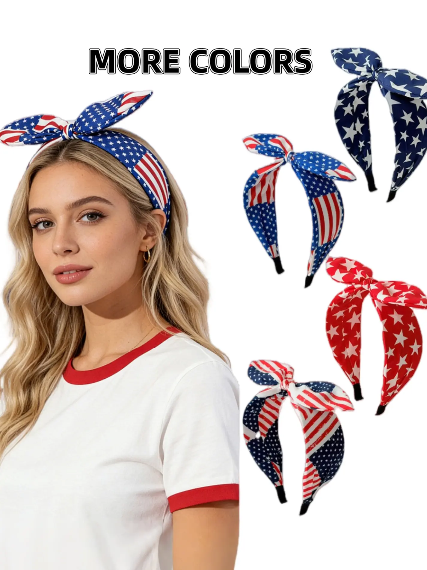 4 Pcs Independence Day Bow Hairbands, Usa Flag Print, Vintage Style, Fabric Bow Design, Fashion Headbands, Perfect for National Day Parties, Comfortable High Elastic Clips, Boho Stretch Headbands