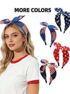 4 Pcs Independence Day Bow Hairbands, Usa Flag Print, Vintage Style, Fabric Bow Design, Perfect for National Day Parties, Comfortable High Elastic Clips, Boho Headbands