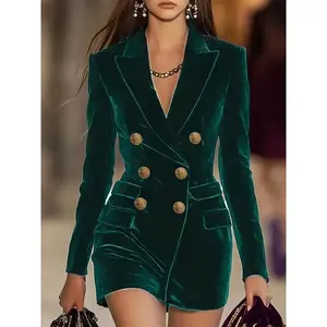 Velvet Double-Breasted Blazer Dress