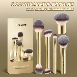 MAANGE 5pcs Metal Tube Face Makeup Brushes, Makeup Brushes Kits, Foundation Brush Loose Powder Brush Blush Brush Contour Brush Concealer Brush Highlighter Brush, Professional Cosmetic Tools for Blending & Applying, High-Quality Beauty Essentials
