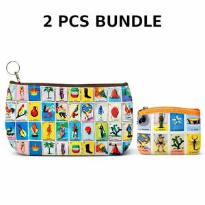 Loteria Coin Purse 2Pcs Variety Pattern Colorful Traditional Loteria Cards Compact Size Portable Wallet Money Holder for Everyday Use Exquisite Cardholder