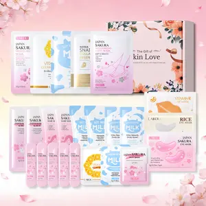LAIKOU Travel Skincare Set | Sakura & Milk & Vitamin C Skincare Set, Mask & Foot Mask & Mud Mask & Exfoliating Scrub & Eye Mask & Lip Mask & Hand Cream