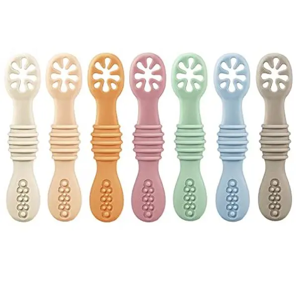 Baby Feeding Spoons, 7 Spoons Pack of Multi-Color Safe Silicone Utensils for Toddlers & Infants, Soft First Stage Baby Led Weaning Supplies, First Stage Feeding, Soft And Safe