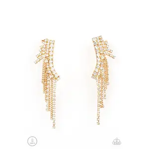 Thunderstruck Sparkle - Gold Rhinestone Crawler Earrings - Paparazzi