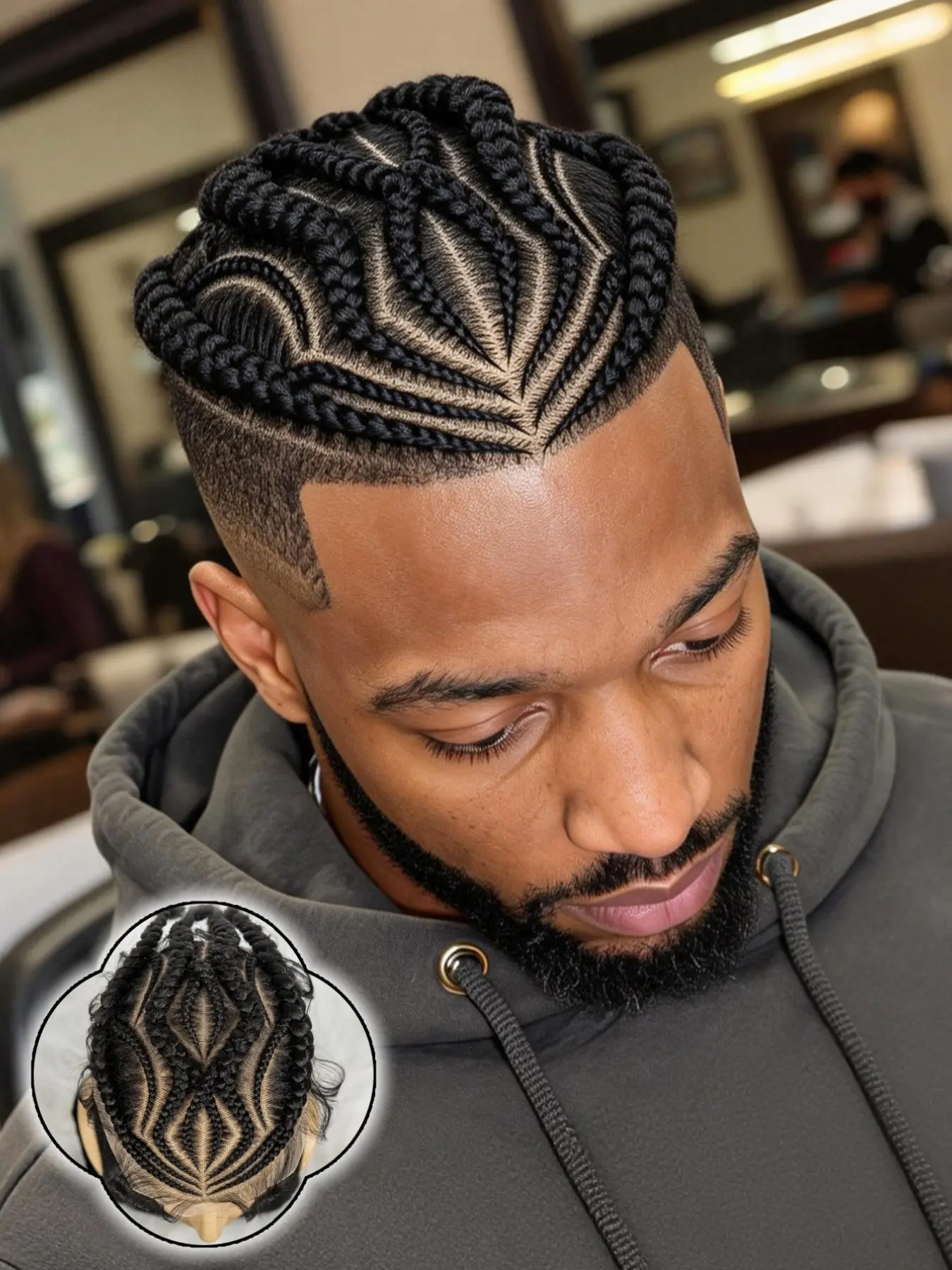 High-Quality HD Full Lace Braided Men's Hair Top, Handwoven Unique Style European and American Trendy Corn Braid Wig